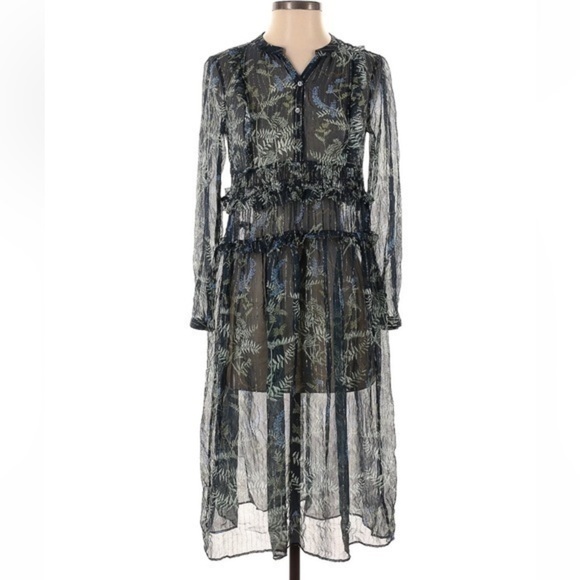 Roller Rabbit midi dress womens XS 100% Silk Sheer Floral Jungle Print Spring - Picture 1 of 8